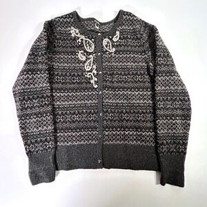 Eddie Bauer Women's Lamb's Wool Cashmere Blend Fair Isle Cardigan Sweater